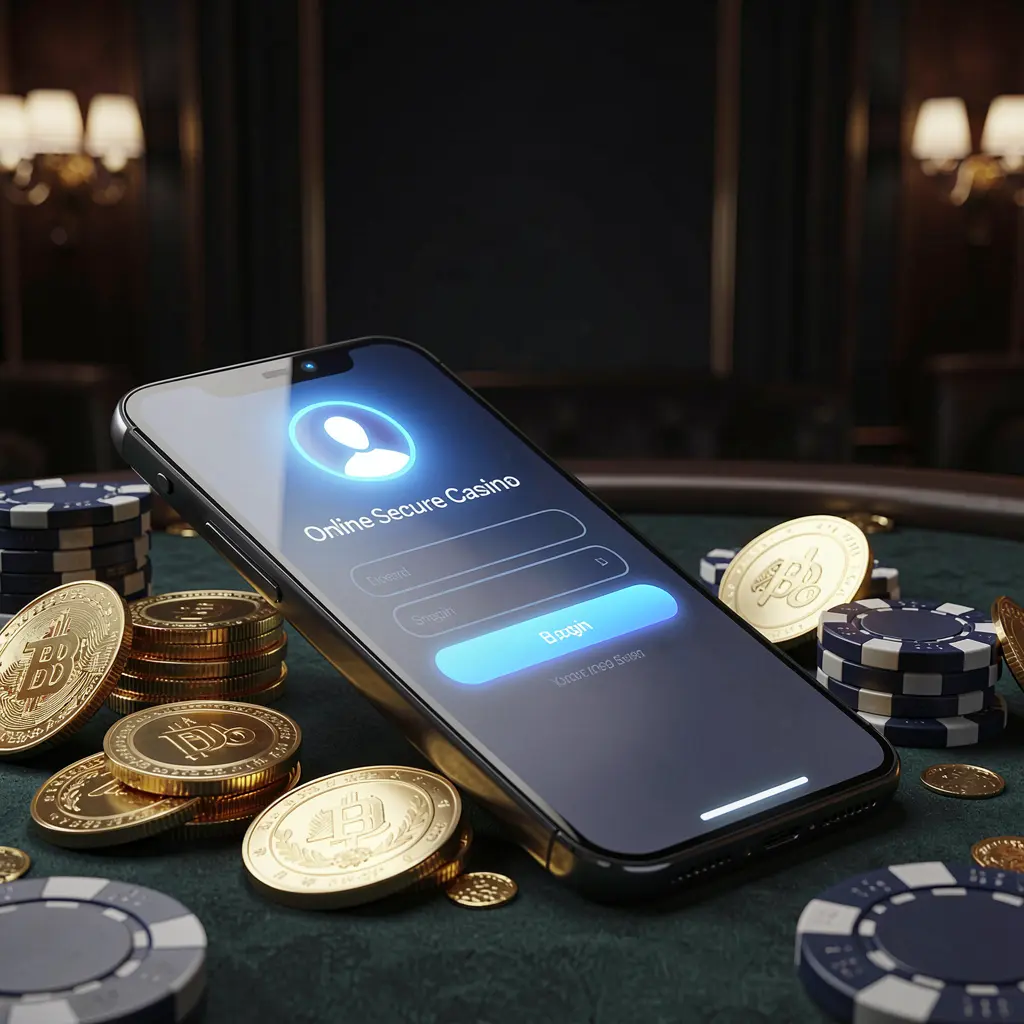 RM6666 online casino login page hero banner featuring a modern smartphone with a secure login screen, glowing user profile icon, golden coins and poker chips surrounding it on a dark luxury background RM6666 online casino login page hero banner featuring a modern smartphone with a secure login screen, glowing user profile icon, golden coins and poker chips surrounding it on a dark luxury background